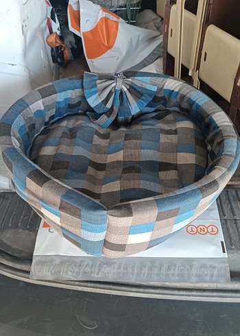 Gri ve Mavi Kareli kedi Yatağı - Görsel 2