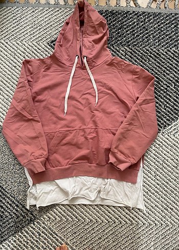 Pembe Kapüşonlu Salaş Sweatshirt
