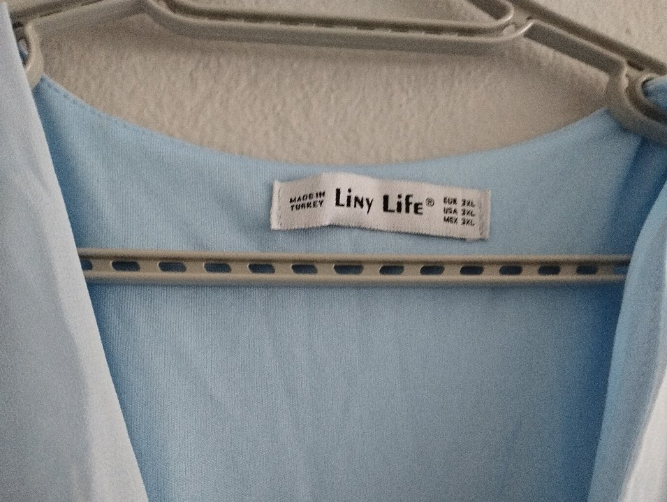 Mavi Keten Uzun Kollu Uzun Elbise - Görsel 3