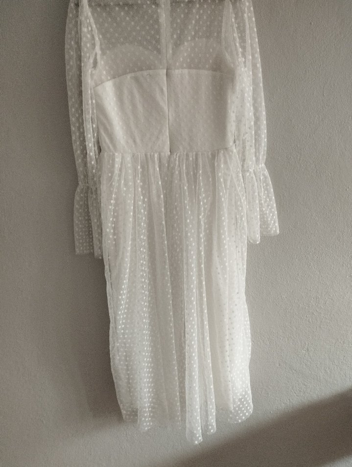 Dantel Detaylı Beyaz Uzun Kadın Elbise - Görsel 3