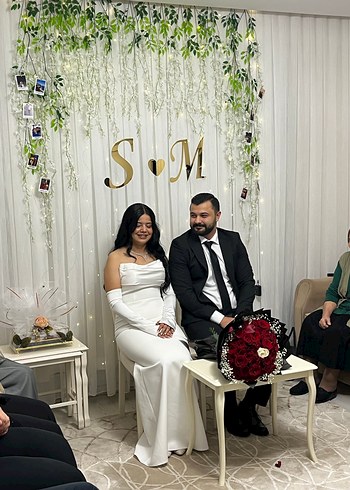 Beyaz Straplez Abiye Elbise - Görsel 4