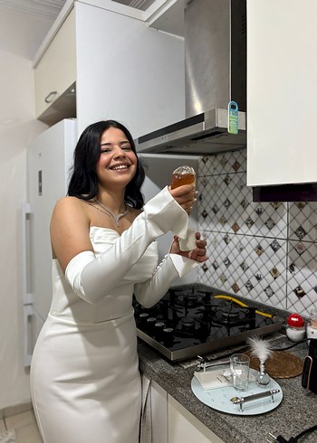 Beyaz Straplez Abiye Elbise - Görsel 2