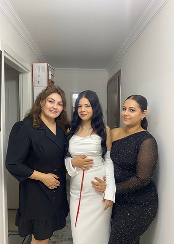 Beyaz Straplez Abiye Elbise - Görsel 5