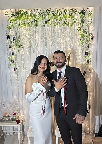 Beyaz Straplez Abiye Elbise - Görsel 3