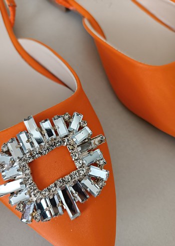 38 Beden turuncu Renk Turuncu Nakışlı Tokalı Stiletto Kadın Ayakkabı