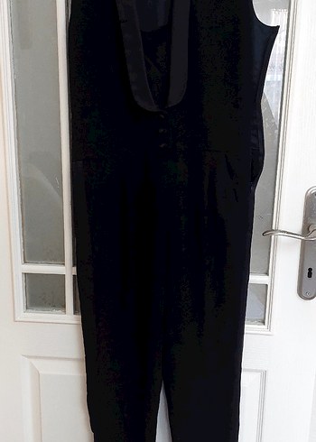 Düğmeli Siyah Uzun tulum - Görsel 9