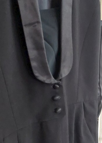 Düğmeli Siyah Uzun tulum - Görsel 3