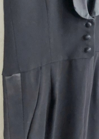 Düğmeli Siyah Uzun tulum - Görsel 2