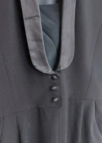 Düğmeli Siyah Uzun tulum - Görsel 5