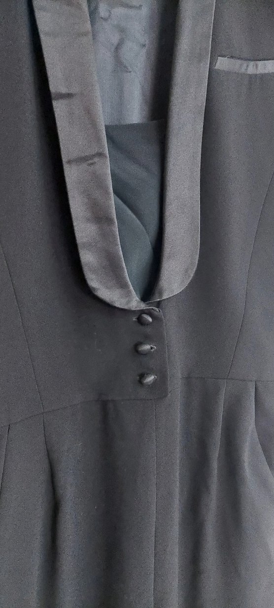 Düğmeli Siyah Uzun tulum - Görsel 5