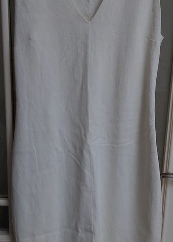 V Yaka Kolsuz beyaz elbise - Görsel 6