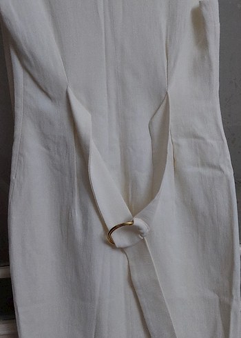 V Yaka Kolsuz beyaz elbise - Görsel 12