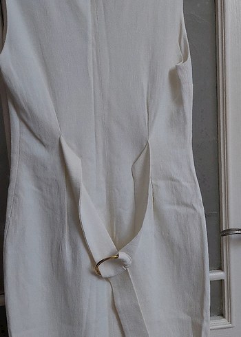 V Yaka Kolsuz beyaz elbise - Görsel 13