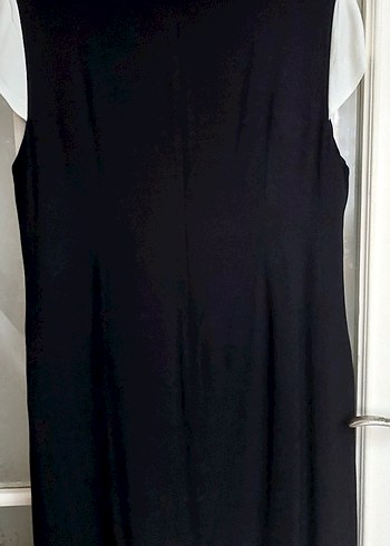 Siyah Beyaz V Yaka Midi Kalem Elbise - Görsel 6