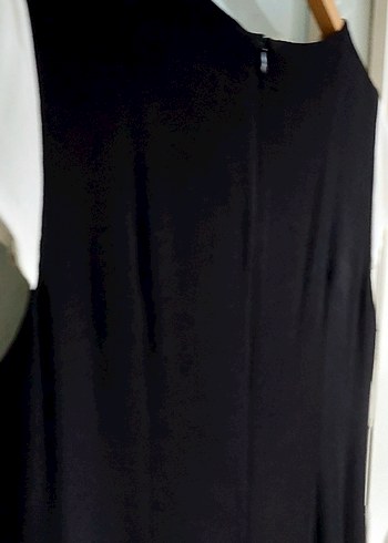 Siyah Beyaz V Yaka Midi Kalem Elbise - Görsel 7