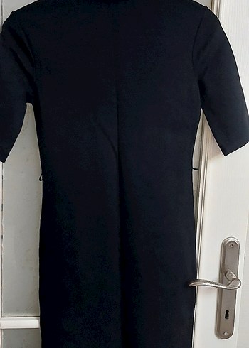 Siyah Yarım Kollu zara Midi kalın penye esnek Elbise - Görsel 3