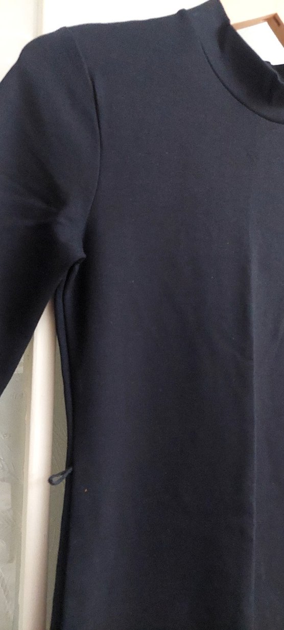 Siyah Yarım Kollu zara Midi kalın penye esnek Elbise - Görsel 2