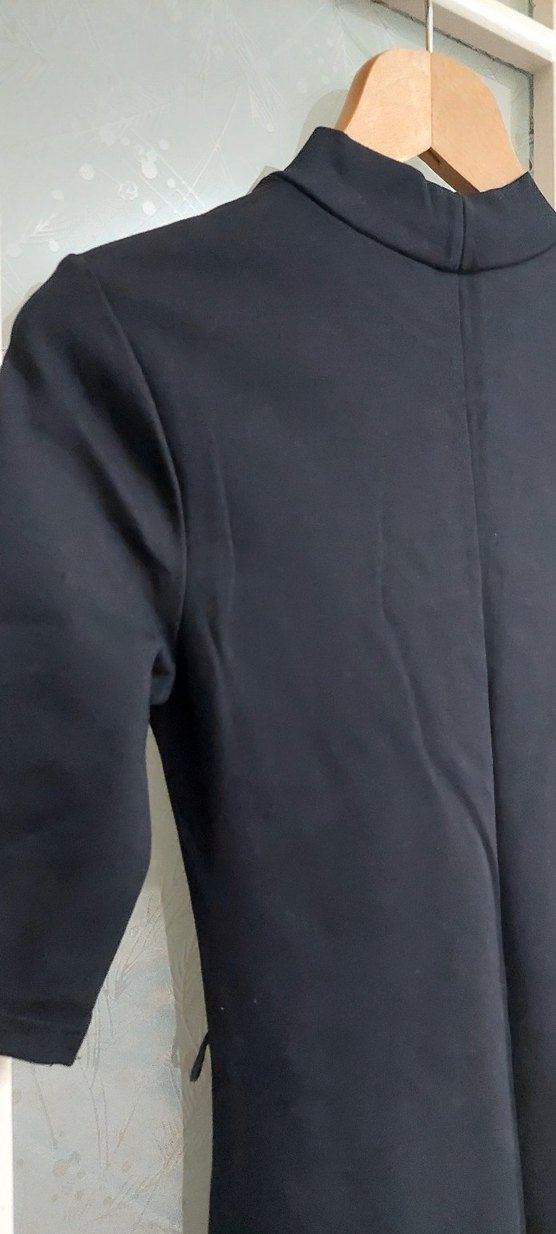 Siyah Yarım Kollu zara Midi kalın penye esnek Elbise - Görsel 4