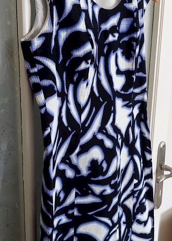 Mavi Batik Desenli Kadın Kalem Elbise - Görsel 3