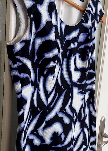 Mavi Batik Desenli Kadın Kalem Elbise - Görsel 2