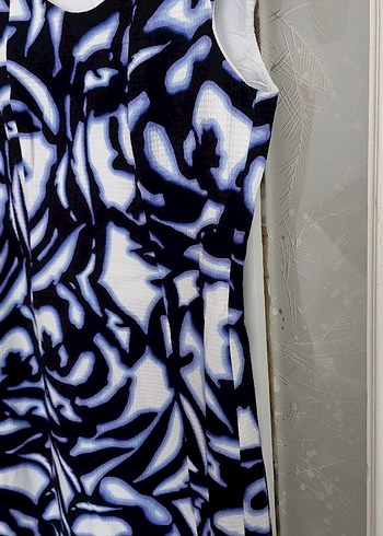 Mavi Batik Desenli Kadın Kalem Elbise - Görsel 4