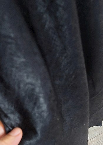 Kadın Siyah Uzun v yaka saten elbise - Görsel 4