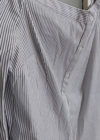 çizgili önden Düğmeli Uzun Kollu Bluz - Görsel 2