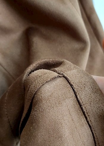 Bej Süet Midi Elbise Kolsuz - Görsel 10