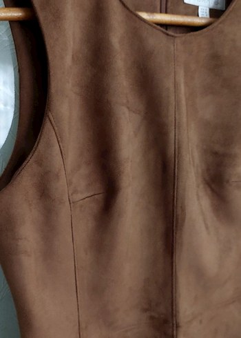 Bej Süet Midi Elbise Kolsuz - Görsel 4