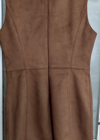Bej Süet Midi Elbise Kolsuz - Görsel 6