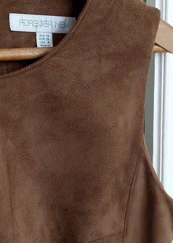 Bej Süet Midi Elbise Kolsuz - Görsel 3