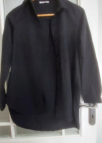 Siyah Kadın keten Gömlek - Görsel 3