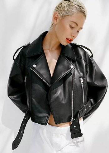 Zara SUNİ DERİ CROP BIKER CEKET