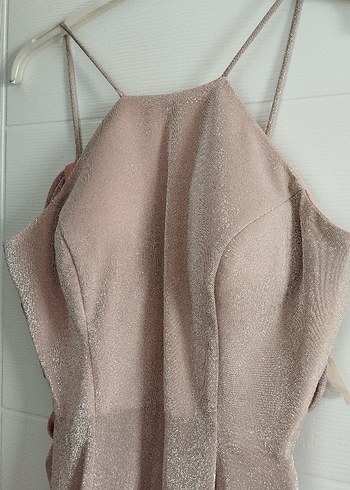 Pudra Drapeli Uzun Abiye Elbise Simli - Görsel 2