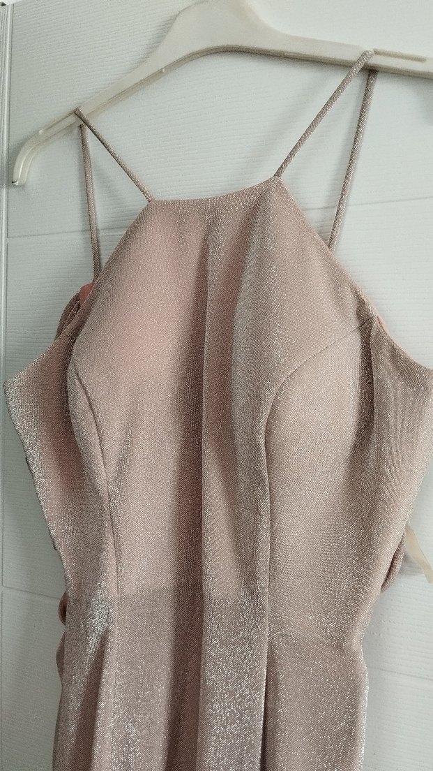 Pudra Drapeli Uzun Abiye Elbise Simli - Görsel 2