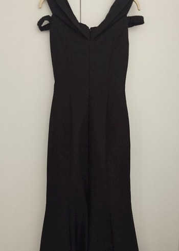 Siyah Uzun Askılı V Yaka Drapeli Abiye Elbise - Görsel 3