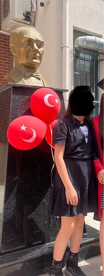 Siyah v yaka keten elbise