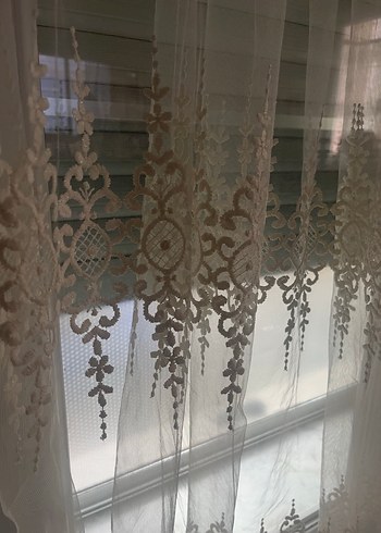 Sim nakışlı güpürlü Beyaz tül Perde - Görsel 3