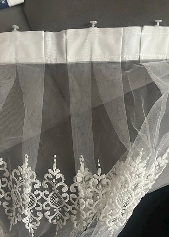 Sim nakışlı güpürlü Beyaz tül Perde - Görsel 7