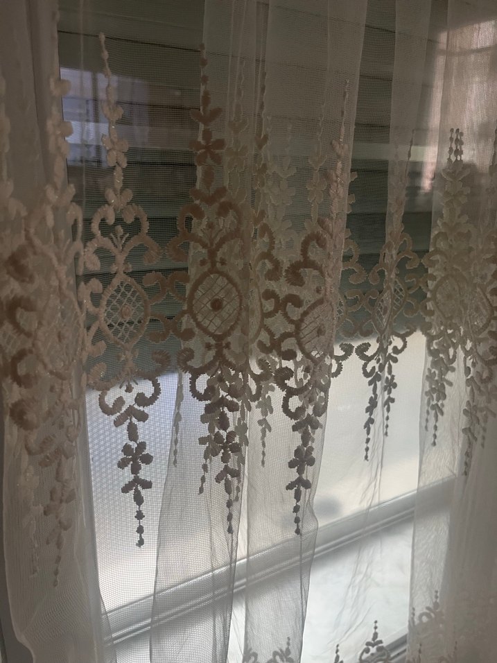 Sim nakışlı güpürlü Beyaz tül Perde - Görsel 3