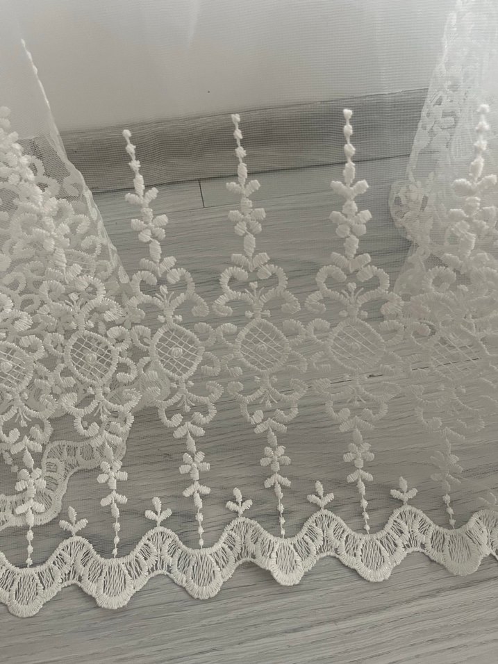 Sim nakışlı güpürlü Beyaz tül Perde - Görsel 4
