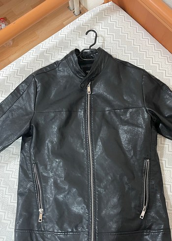 Düğmeli Siyah Erkek Deri Biker Ceket - Görsel 3