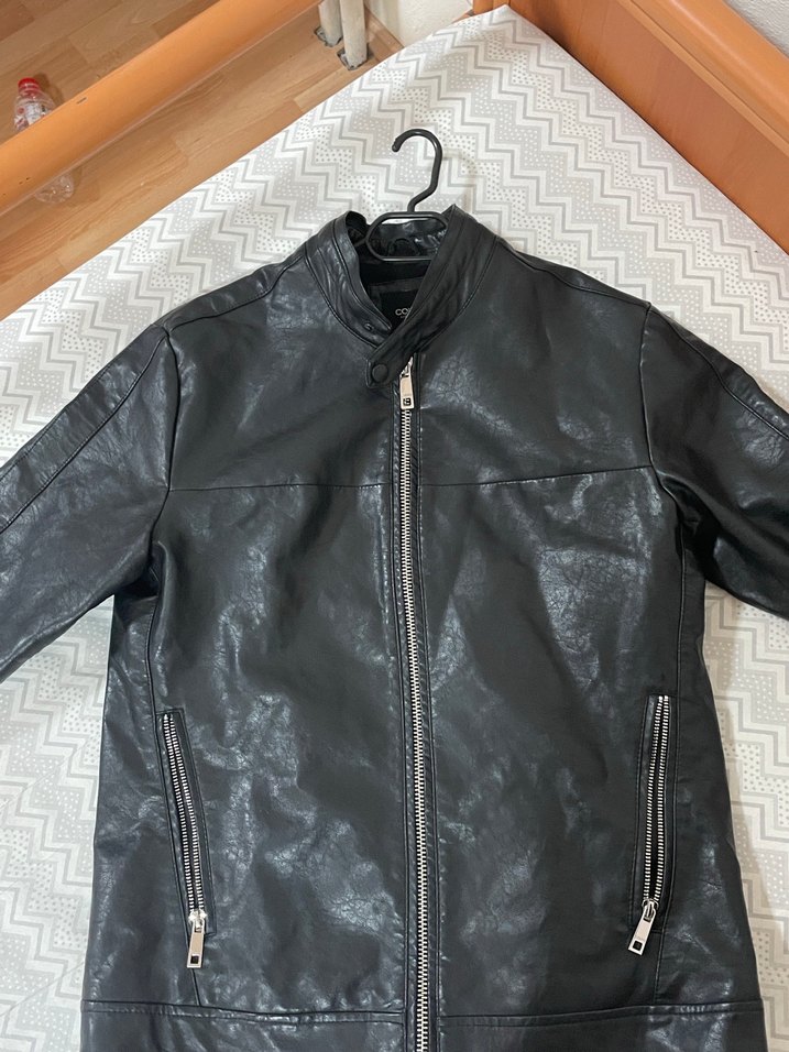 Düğmeli Siyah Erkek Deri Biker Ceket - Görsel 3