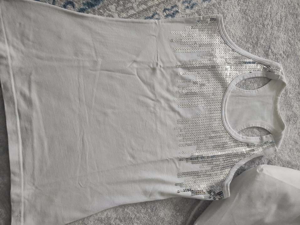 Kız Çocuk Beyaz Kısa Kollu İşlemeli Tişört - Görsel 2