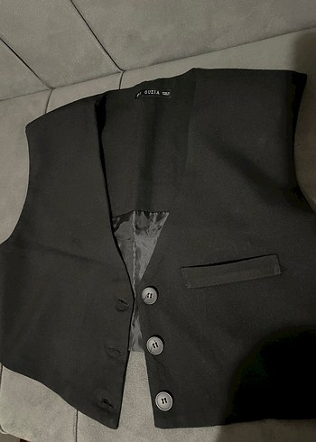 Düğmeli Siyah Kadın Blazer Yelek
