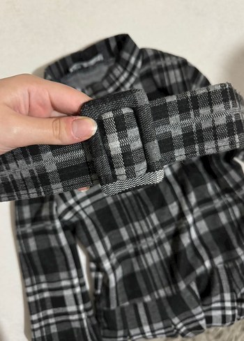 Diğer Kemerli Gri Ekose Mini Elbise