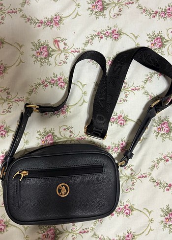USPA POLO Siyah Deri Tokalı Kadın Çapraz Çanta