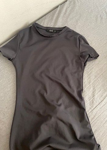 Diğer Deri grimsi Midi Elbise, Kısa Kollu, Yüksek Yaka