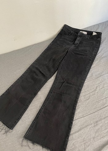 Gri Bol Kesim Midi Denim Kadın Pantolon