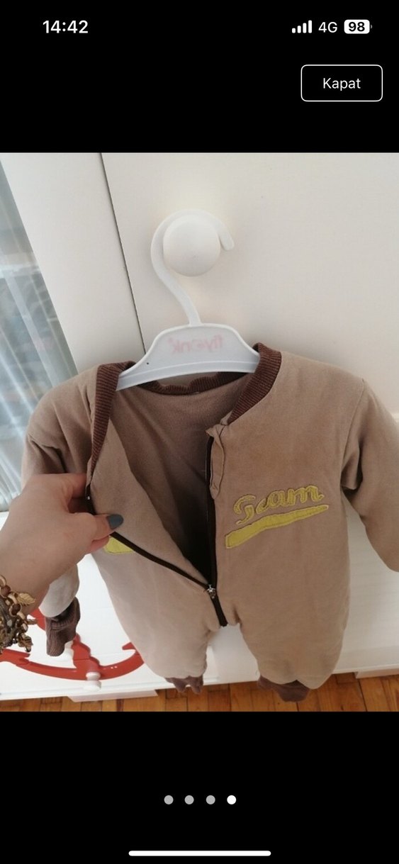 Kahverengi Fermuarlı Bebek Tulumu - Görsel 4